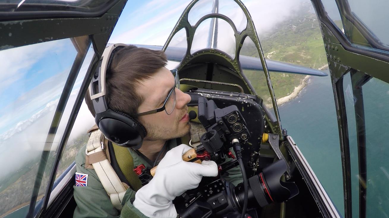 Michael Lovan filming from inside a WWII Spitfire
